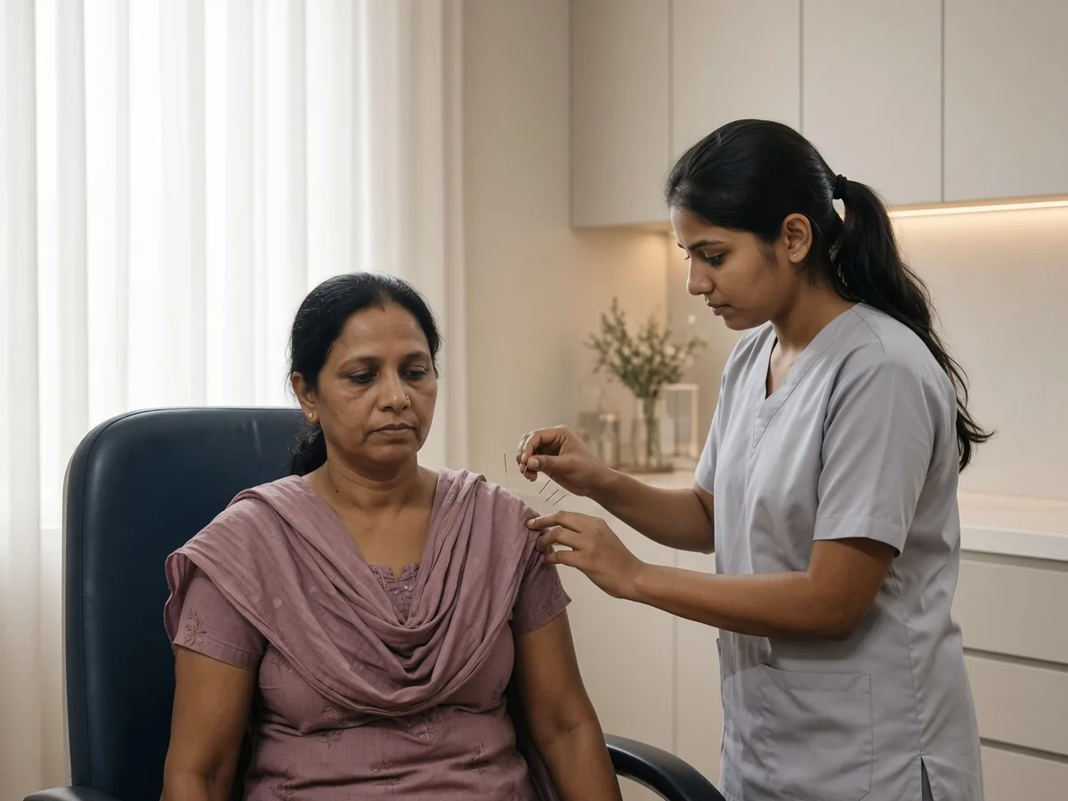 Certified acupuncturist administering acupuncture treatment at Ataha Wellness Hyderabad