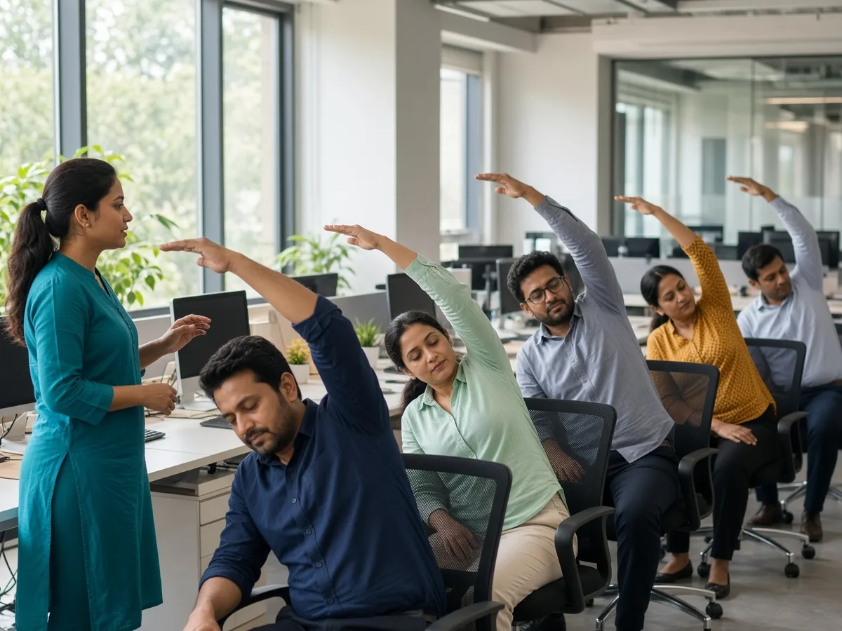 Group chair yoga session supporting holistic diabetes management wellness program