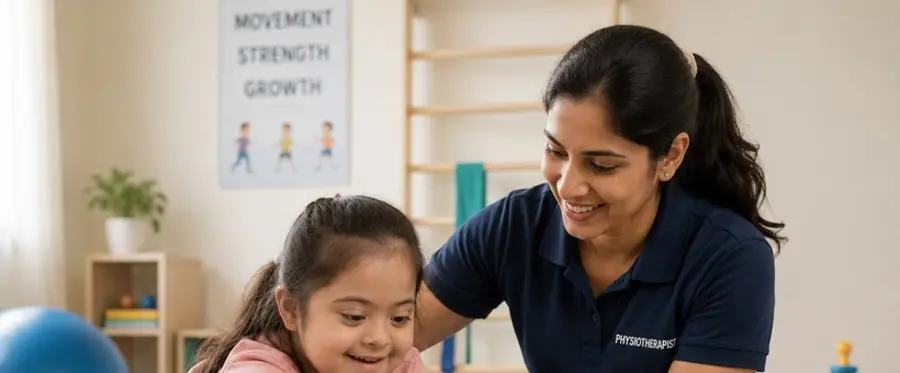 Child doing physical therapy exercises with therapist